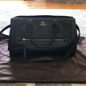 Black leather Kate Spade tote with shoulder strap.